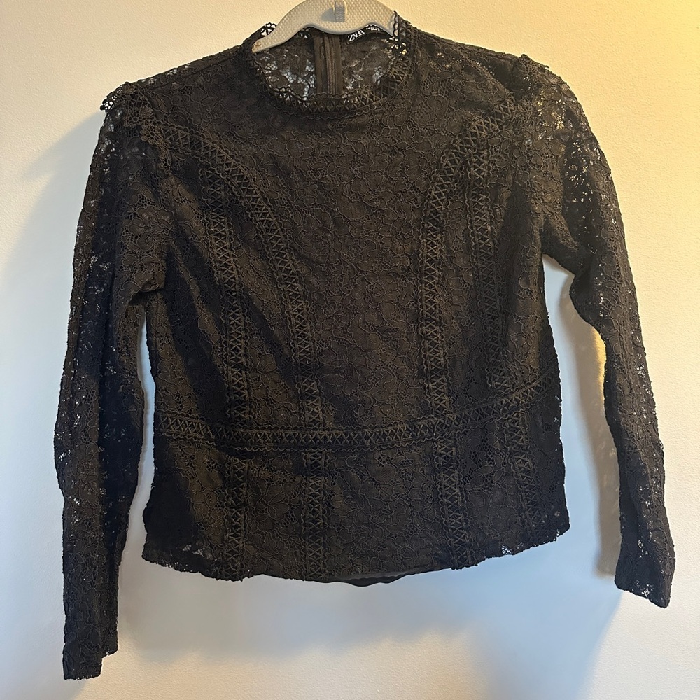 Zara Elegant Black Lace Women's Top| size xs